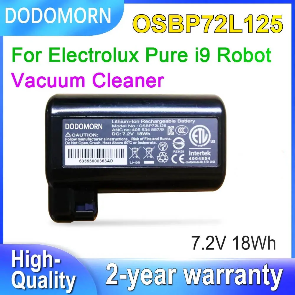 

DODOMORN OSBP72L125 Battery For Electrolux Pure i9 Robot Vacuum Cleaner 7.2V 18Wh Replacement With Tracking Number High Quality