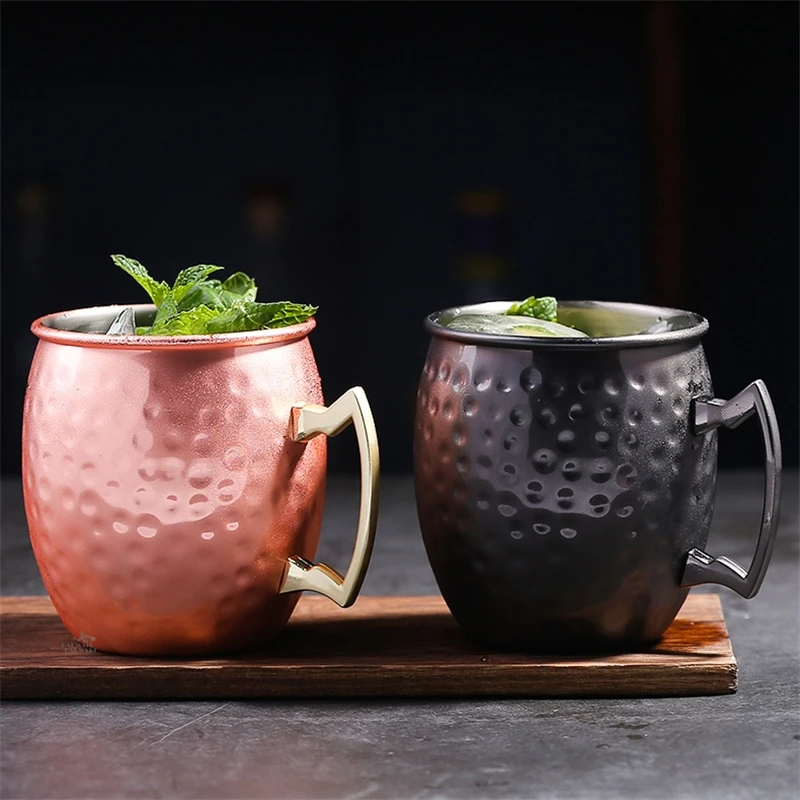 1pcs 550ml Black Moscow Mule Copper Mugs Metal Mug Cup Stainless Steel Beer Wine Coffee Cup Barware