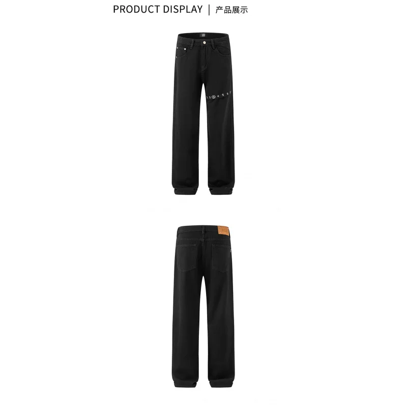 2024 new personalized bandage jeans American tide men loose straight men's fashion denim pants men's models