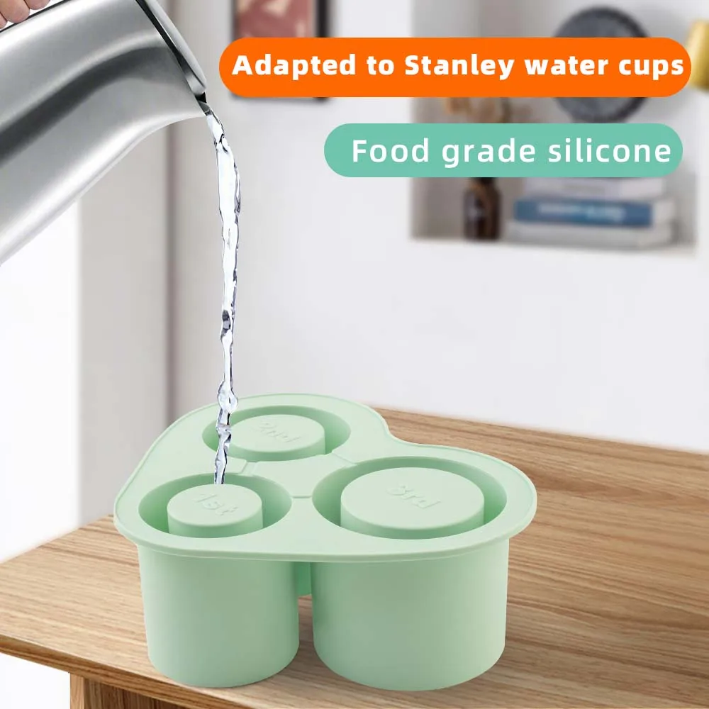 3-Grid Ice Cube Tray For Stanley 30/40 Oz Tumbler Cups Reusable Cylinder Silicone Ice Cube Molds With Lid For Drink Juice Coffee