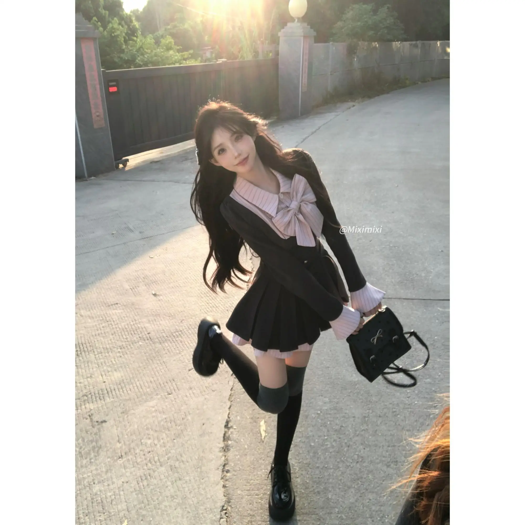 Y2K Blazer Dresses for Women Preppy Style Autumn New Patchwork Long Sleeve Pleated A-line Bow Korean Fashion Female Clothing