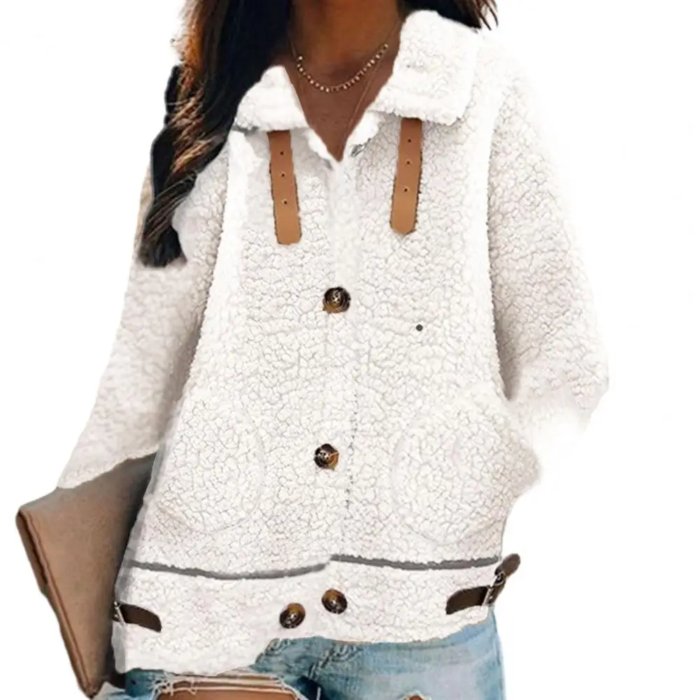 

Ladies Jacket Stylish Women's Winter Coats Faux Lamb Wool Cold Resistant Lapel Pockets Stap Decor Belt chaquetas para mujeres