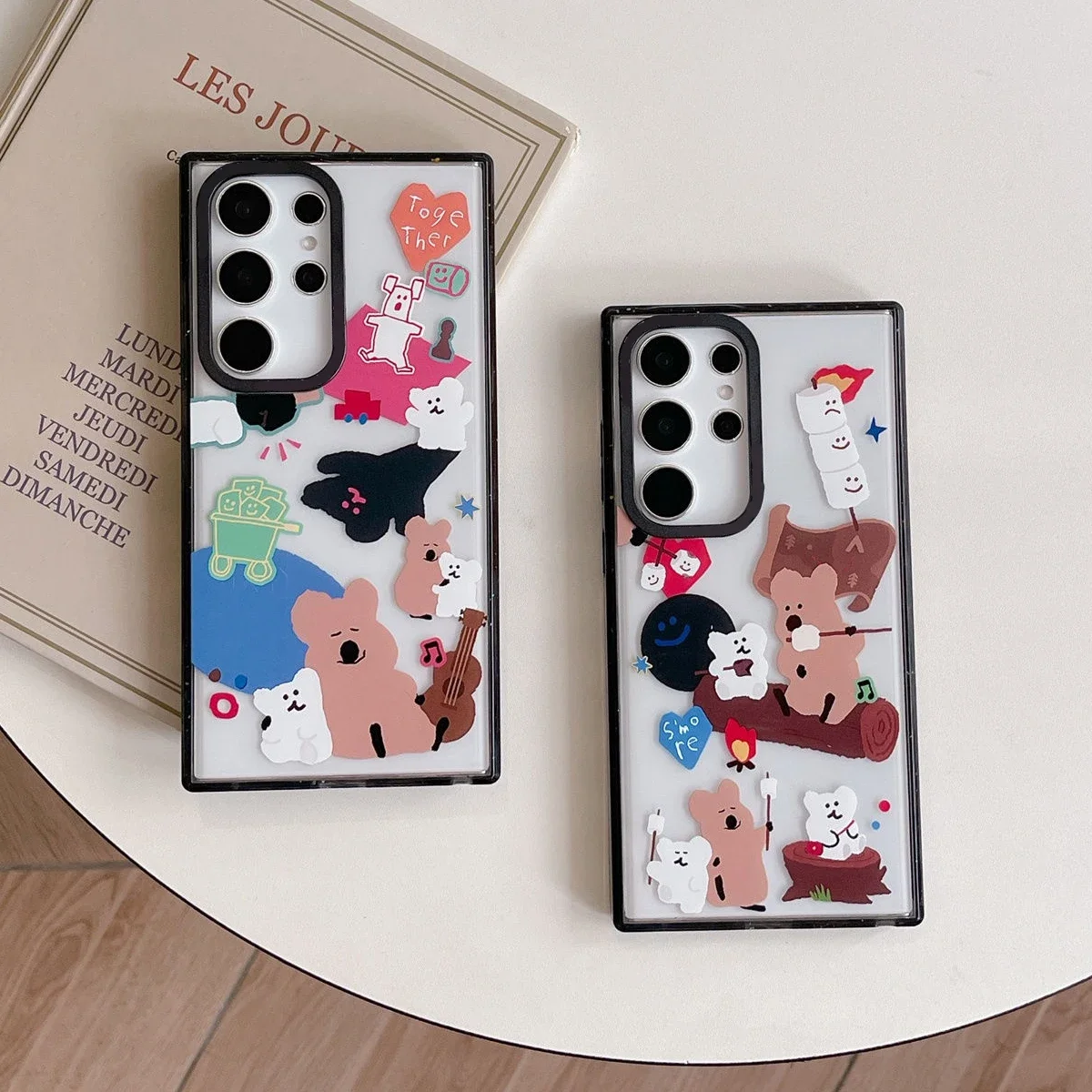 Bear Picnic Acrylic Black Border Case for Samsung Galaxy S22 S23 S24 Ultra S22+ S23+ S24 Plus Cover Protective Case