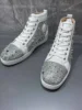 2025 New Silver Couples High Top Casual Shoes Round Toe Flat Strap Rivets Decorated Men's Women's Sports Shoe Women Single Shoes 6