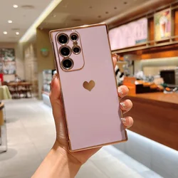 Luxury Love Heart Pattern Silicone Soft Case with Plating Finish - Samsung A53 5G (PURPLE)