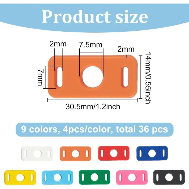9 Colors Shoe Lace Charms Colorful Shoelaces Decorations Clips PVC Shoe Lace Tags 1.2x0.5x0.07 inch Shoelace Adapter DIY 36Pcs craft supplies