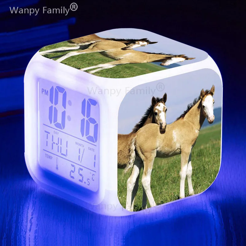 Very Cute Pony Horse Alarm Clock 7 Color Led Glowing Digital Alarm