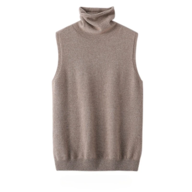 Women 100% Merino Wool Sleeveless Pullovers Turtleneck Sweater Waistcoat Wool Knitwear Spring Autumn Winter Fashion Vest Tops