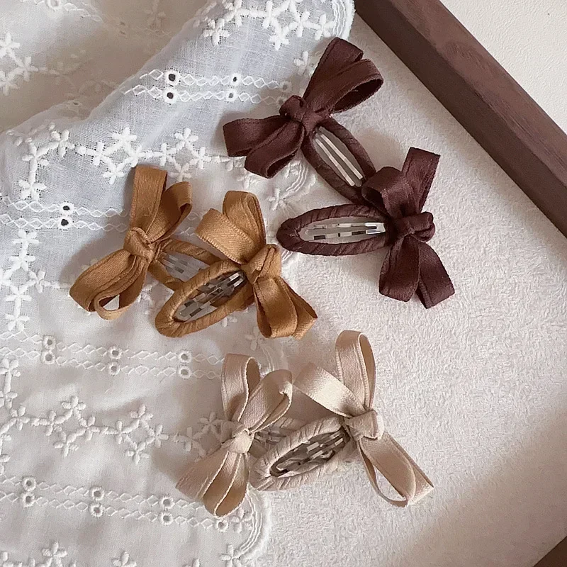 2pcs Baby Bows Hair Clips Leaf Color Series Cotton Belt Bow Children BB Clips Bangs Hairclips Side Hair Pink White Accessories