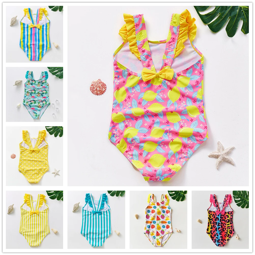 1-12Year Girls swimwear one piece Girls swimsuit Ruffle Style Children Swimwear Beach wear Bathing suit