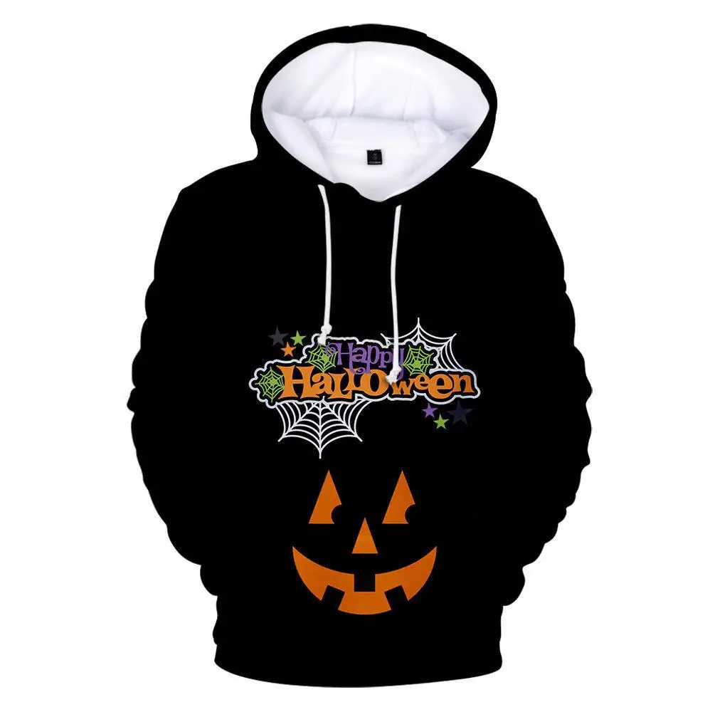 New Halloween Sweater Terror Pumpkin Skull 3D Digital Print Men's and Women's Autumn/Winter Hooded Hooded Sweater a05