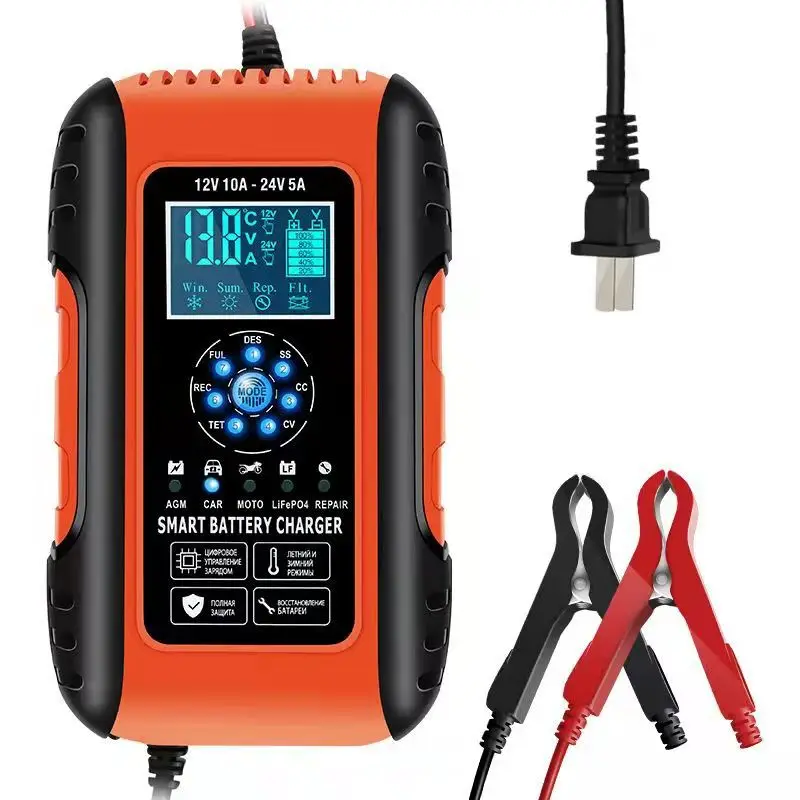 

Car Battery Charger Full Automatic 12V 24V 10A Touch Screen Pulse Repair LCD Fast Power Charger for AGM GEL WET Lead Acid Batter