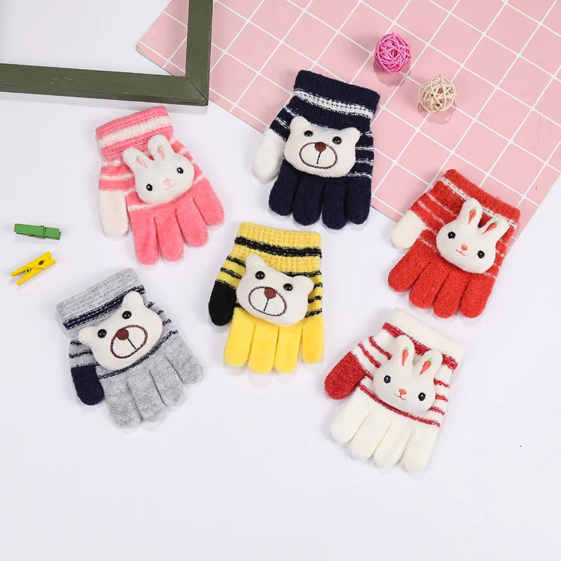 Winter Gloves Kids Warm Cartoon Bear Rabbit Thick Knitted Gloves for Baby Toddler Girl Boy Cute Full Finger Children Glove 유아장갑