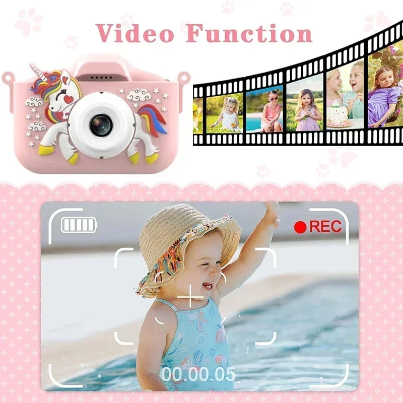 실리콘 케이스가 있는 어린이 카메라, 1080P HD 디지털 비디오 카메라, 2.0 인치 어린이 카메라, 크리스마스 생일 선물 장난감