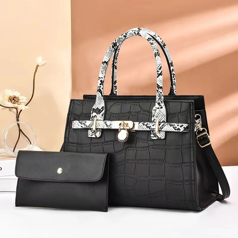 

New 2-piece set Handbag and Purse, Snake Pattern Fashionable Tote One Shoulder Satchel