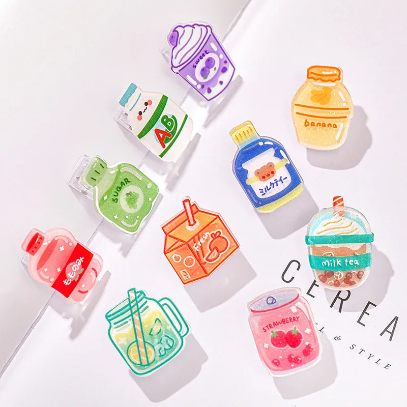 Cartoon Beverage Bottle Clips Cute Acrylic Decorative Clips Student Stationery Gifts Test Paper Clips Ins Small 5pcs/lot