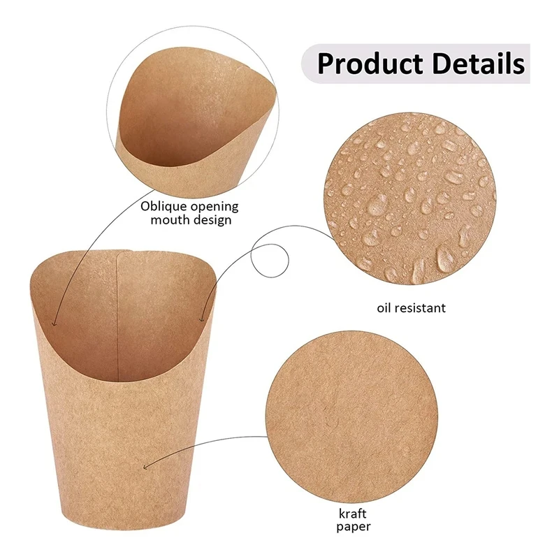 Disposable French Fry Cups Kraft Paper French Fry Rack Restaurant Stall Party Snack Container Waffle Ice Cream Snacks 50PCS