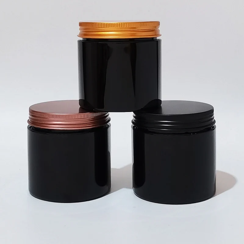 

20PCS 200g 250g Black Cream Jar Aluminum Screw Cap 250ML Empty Solid Perfumes Refillable Jars , Powder Bottle Balm Pot