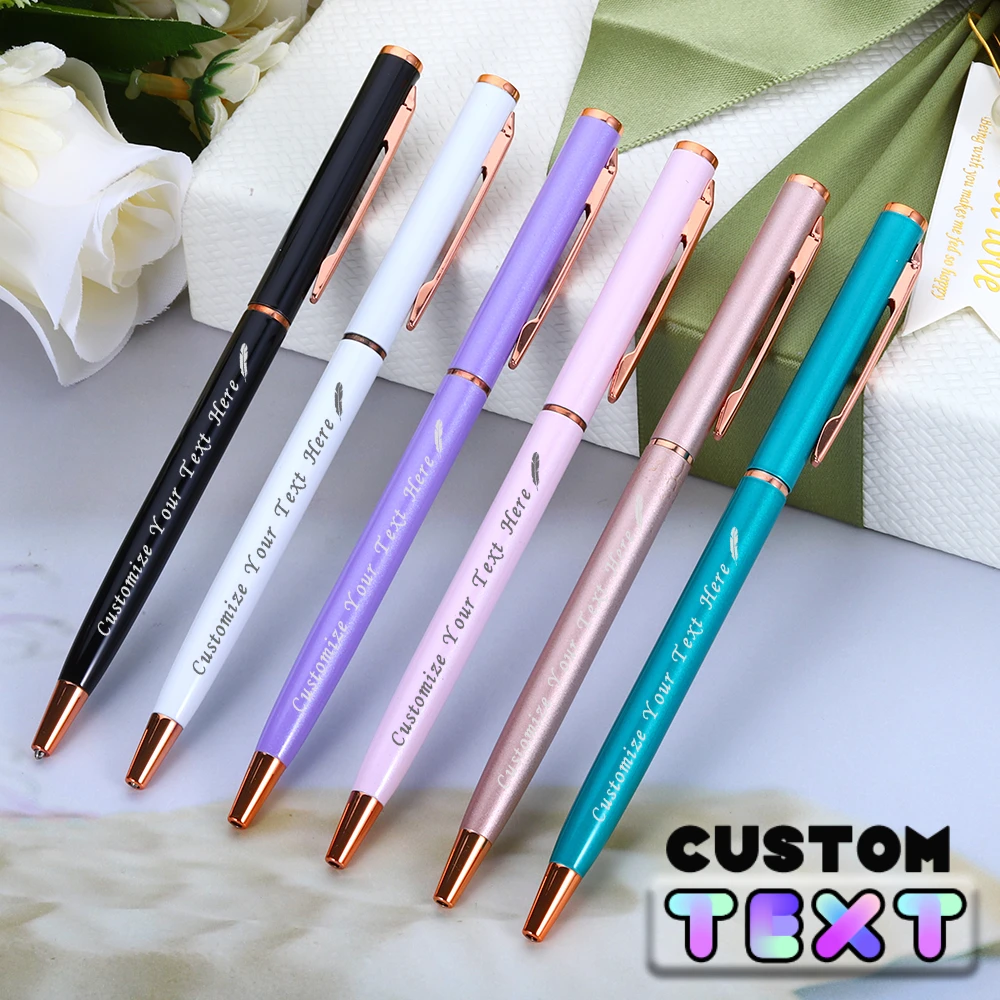 

1pcs New Rose Gold Advertising Pen Free Custom LOGO Metal Ballpoint Pen Lettering Name Wholesale Hotel Gift Pen Office Supplies