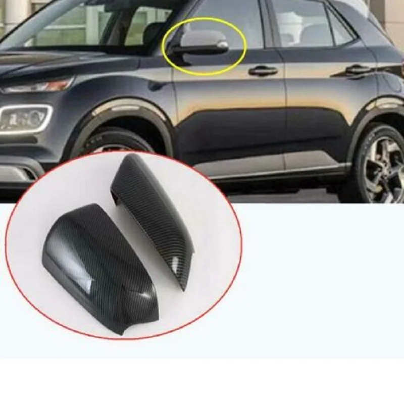 

2Pcs Carbon Fiber Chrome Door Mirror Cover Trim ABS Car Rear View Mirror Decorative Covers For 2020-2021 Hyundai Venue Side