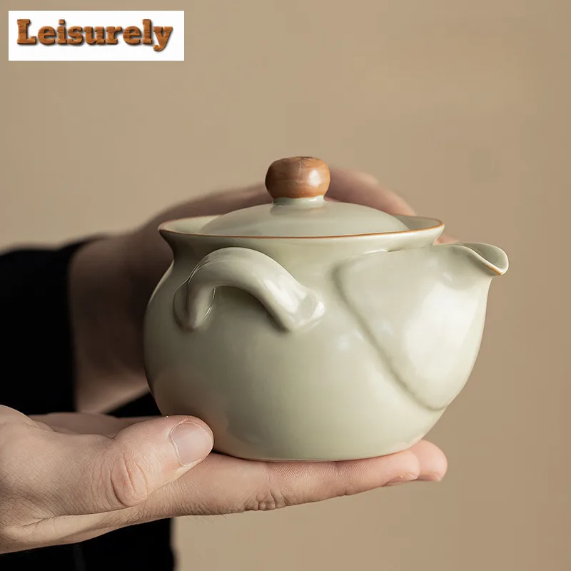 200ML Antique Pink Ru Kiln Hand-held Teapot Not Hot Hand Pot Household Tea Brewing Kettle With Strainer Kungfu Teaset Decoration