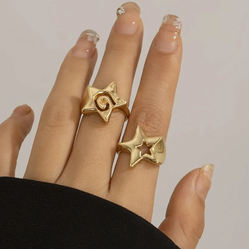 Vintage Hollow Stars Metal Ring Sets Women Couple Gifts Opening Rings Punk Engagement Hip Hop Party Wedding Jewelry