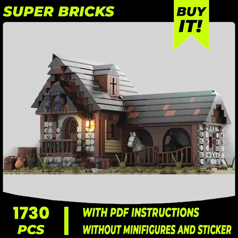 

Moc Building Blocks Modular Street View Medieval Stables Technical Bricks DIY Assembly Construction Toys For Child Holiday Gift
