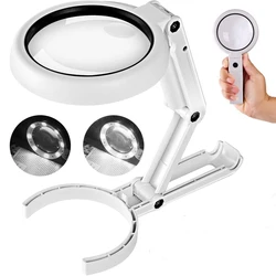 Foldable Dimmable Magnifying Glass with Light and Stand for Close Work and Reading (Battery Version)