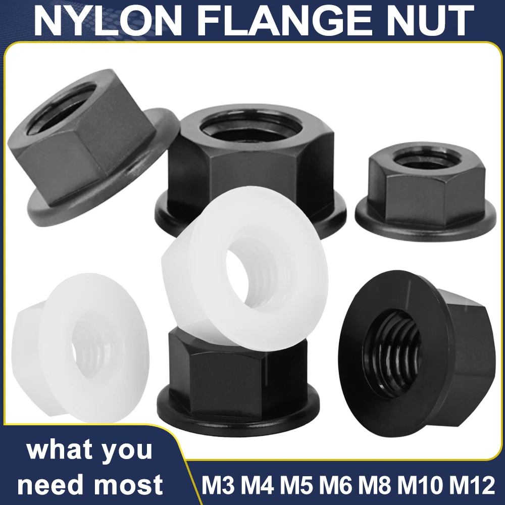 DIN6923 Black White Flat Bottom PA66 Hex Plastic Nylon Electricity Insulation Hexagonal Hex Head Flange Nut M3M4M5M6M8M10M12