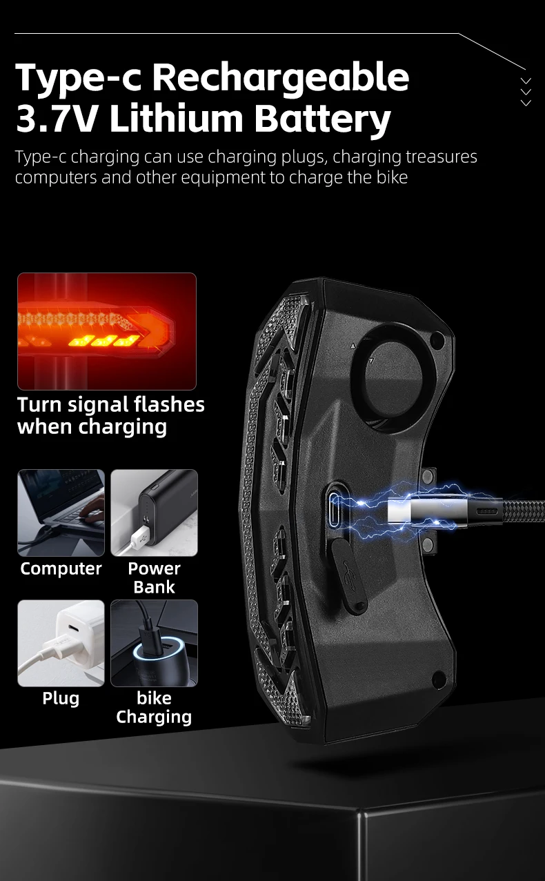 WEST BIKING Smart Alarm Taillight Remote Steering Tail Light IP65 Waterproof Type-C Charging Bike Taillight Alarm Bicycle Light