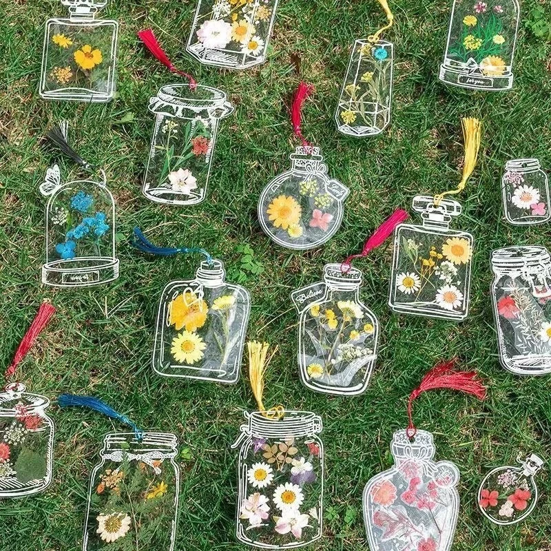 Floral Painting Bookmark 64PCS Bookmark Making Kit Transparent Flower Handmade Dried For School DIY