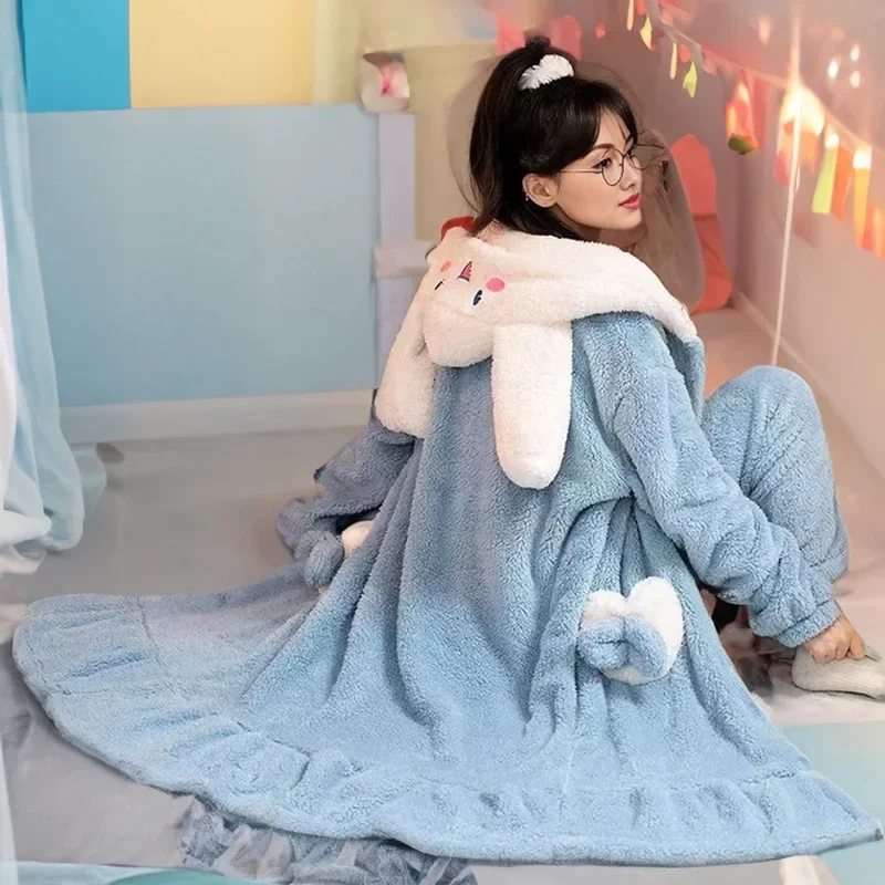 

Nightgown Cinnamon Dogs Kuromis Winter Thickened Flannel Nightgown for Women Kawaii Hooded Home Wear Robes for Women Sleepwear
