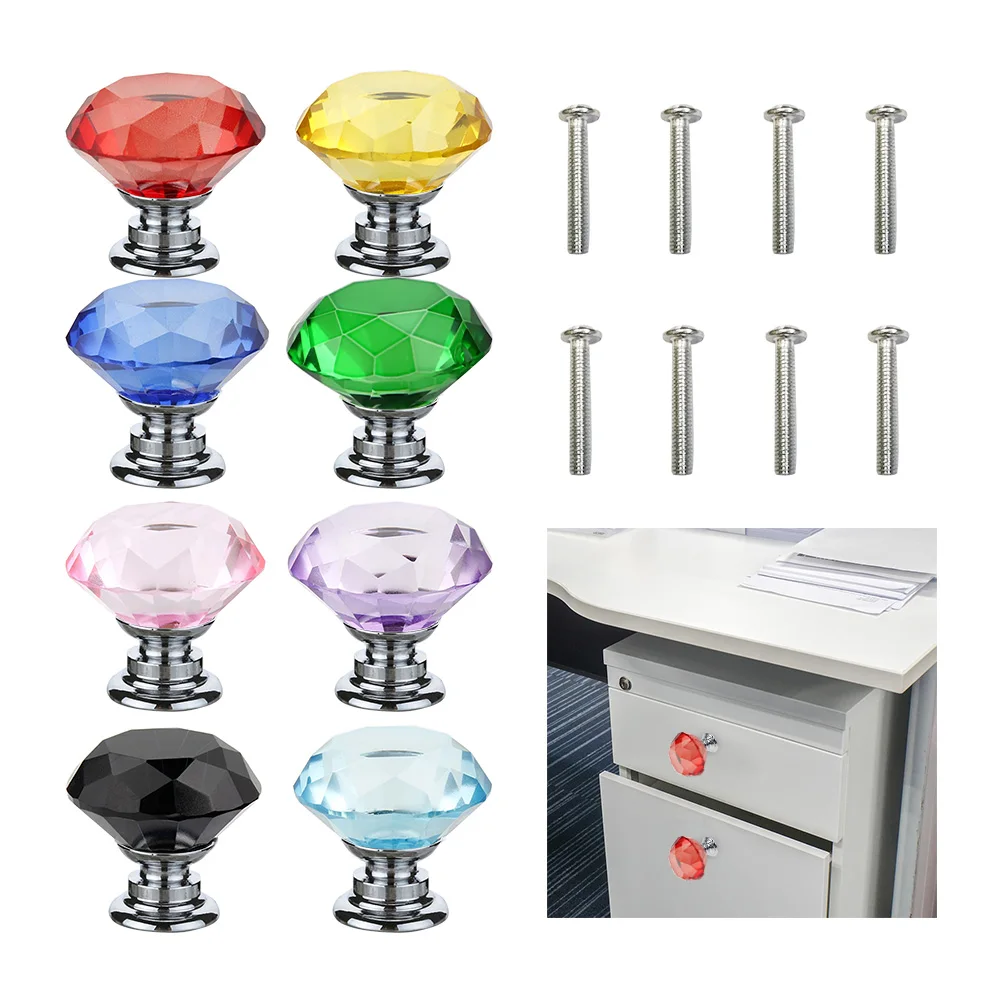 New 30mm Diamond Shape Design Colorful Crystal Glass Knobs Cupboard Drawer Pull Door Kitchen Cabinet Wardrobe Handles Hardware