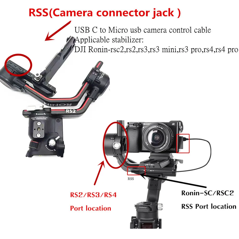 DJI Ronin sc/RSC2/RS2/3/4 셔터 케이블을 NX1000,NX10,NX20,NX30/300/2000/500에 연결할 수 있는 삼성 카메라용 셔터 케이블