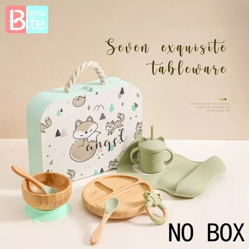 Silicone Baby Feeding Set Baby Feeding Supplies Kids Bamboo Dinnerware With Cup Children's Dishes Bowl Stuff Tableware Gift Set
