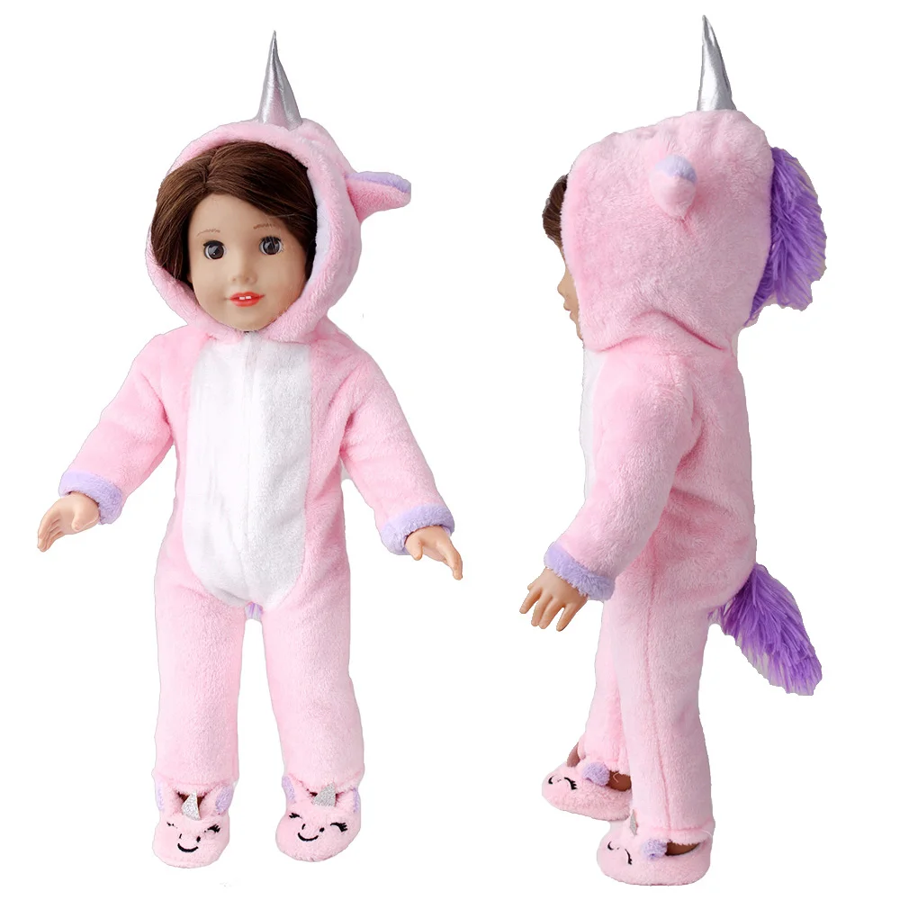 

Doll Pajamas Unicorn Pink Plush Set Doll Clothes For 18Inch & 43cm Baby Doll DIY Toys For Girls Gift