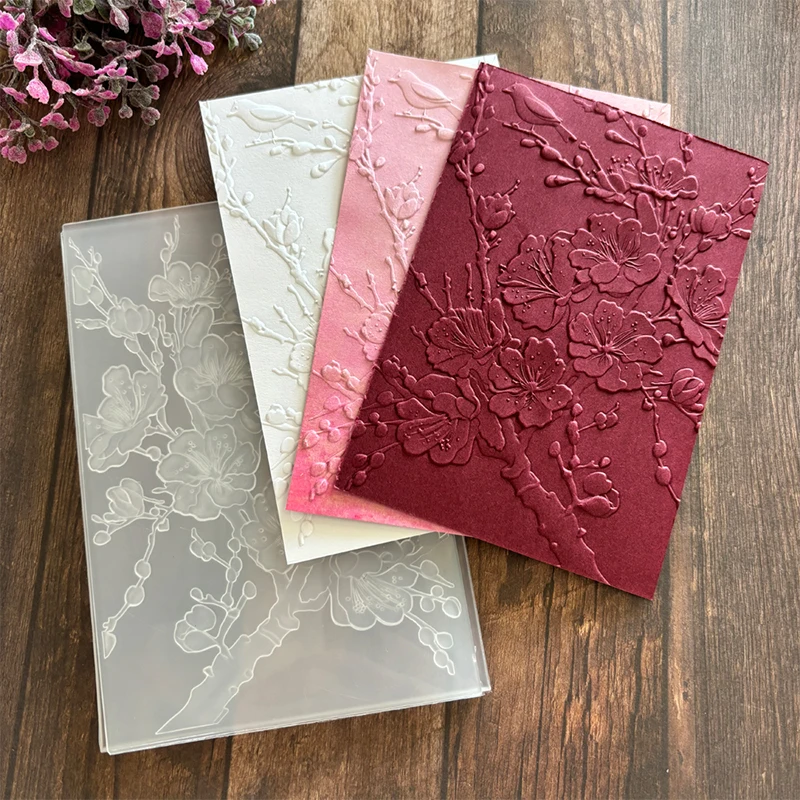 3d Embossed Relief Folder Plum Blossoms Roses Flowers And Birds Trees Diy Greeting Cards Paper Scrapbooks