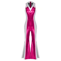 70 80s Disco Classical Vintage Jumpsuits Women Adults Sleeveless Metallic Shiny Bell-bottomed Pants Rompers for Dance Party