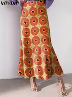 Plus Size 5XL VONDA Women Office Maxi Long Skirts 2024 Fashion Elegant Printed Skirts Casual Loose Ruffle Party Bottoms Baggy - Image 3