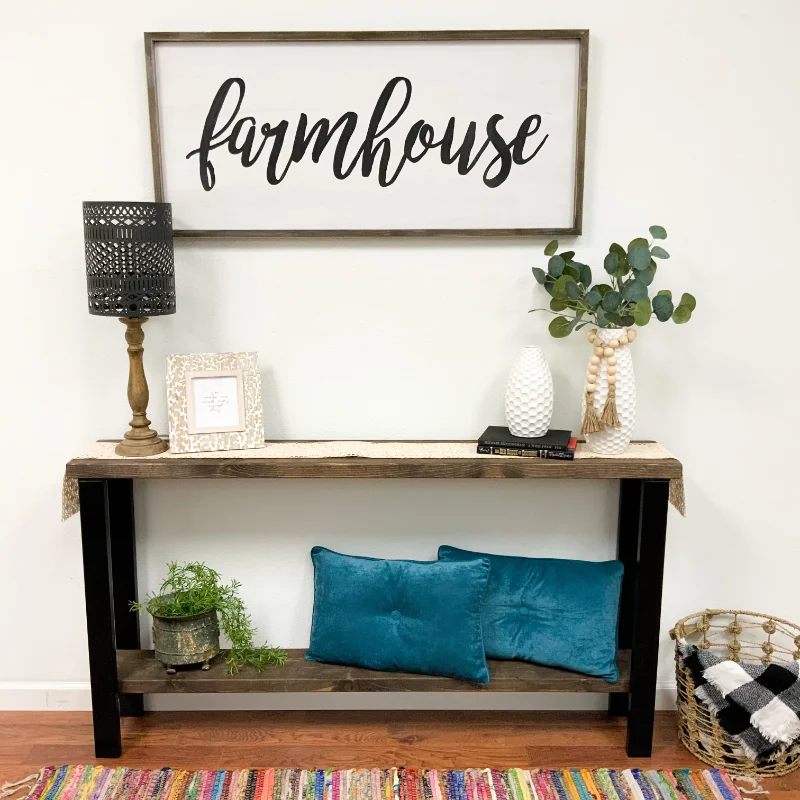 

Large Industrial Rustic Wood Living Room Console Table, Dark Walnut/Black hallway console table consol table