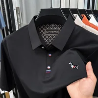 Polo à manches courtes pour hommes, qualité chaude, bouton à revers, broderie de chien, T-Shirt élégant et décontracté, vêtements d'affaires simples pour hommes, printemps 4
