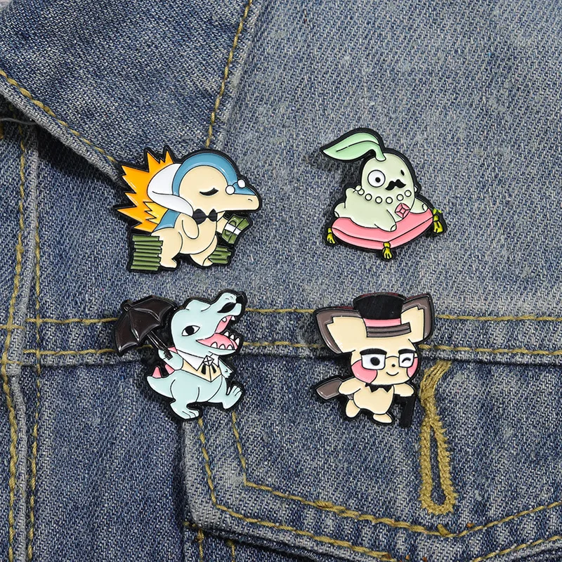 Classic Cartoon Animal Brooch Pins Cute Dinosaur Frog Turtle And Bear Badge Enamel Brooches Jewelry Cosplay Gift For Friends