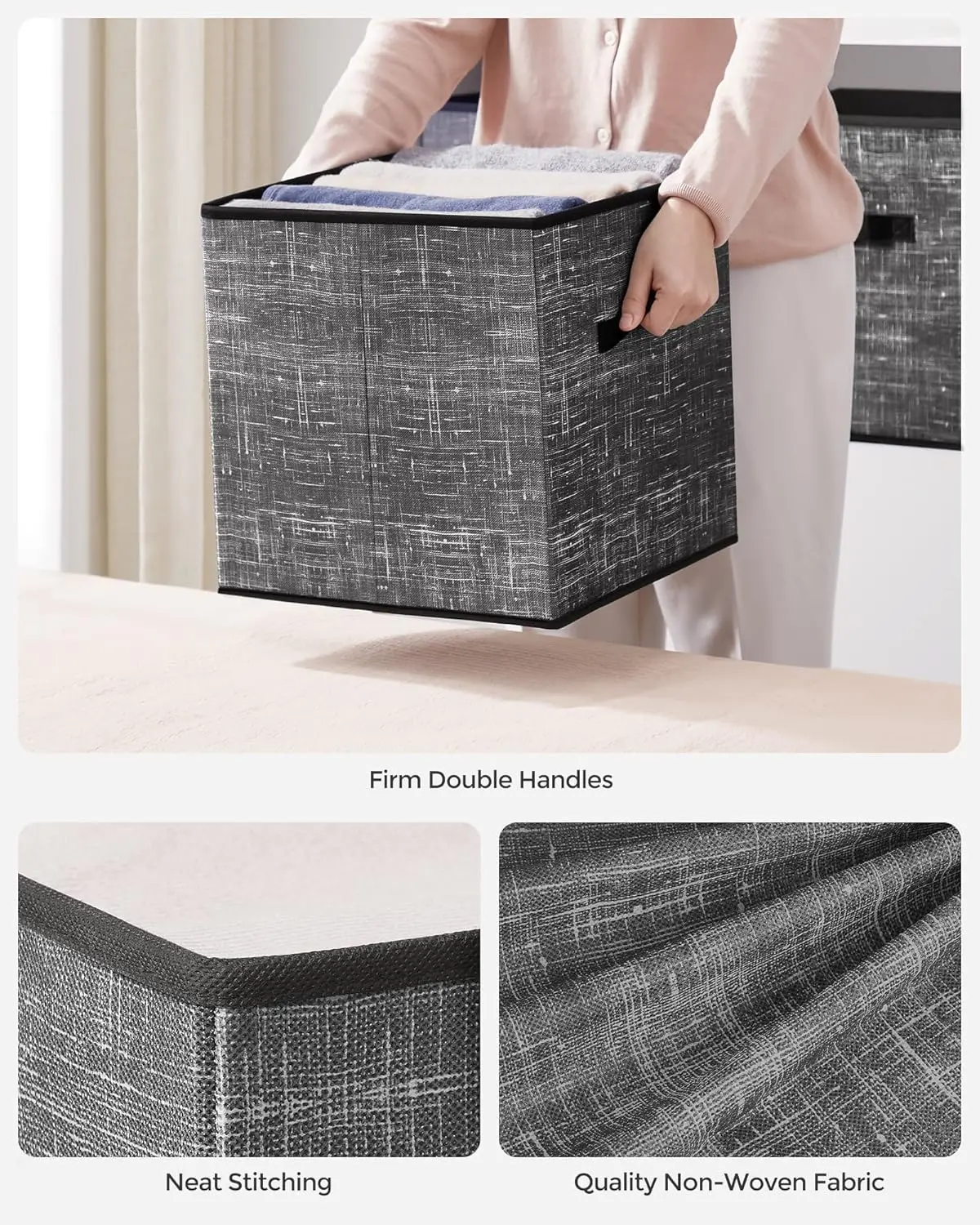 Storage Cubes, 13-Inch Non-Woven Fabric Bins with Double Handles, Set of 6, Closet Organizers for Shelves, Foldable, for Clothes 5