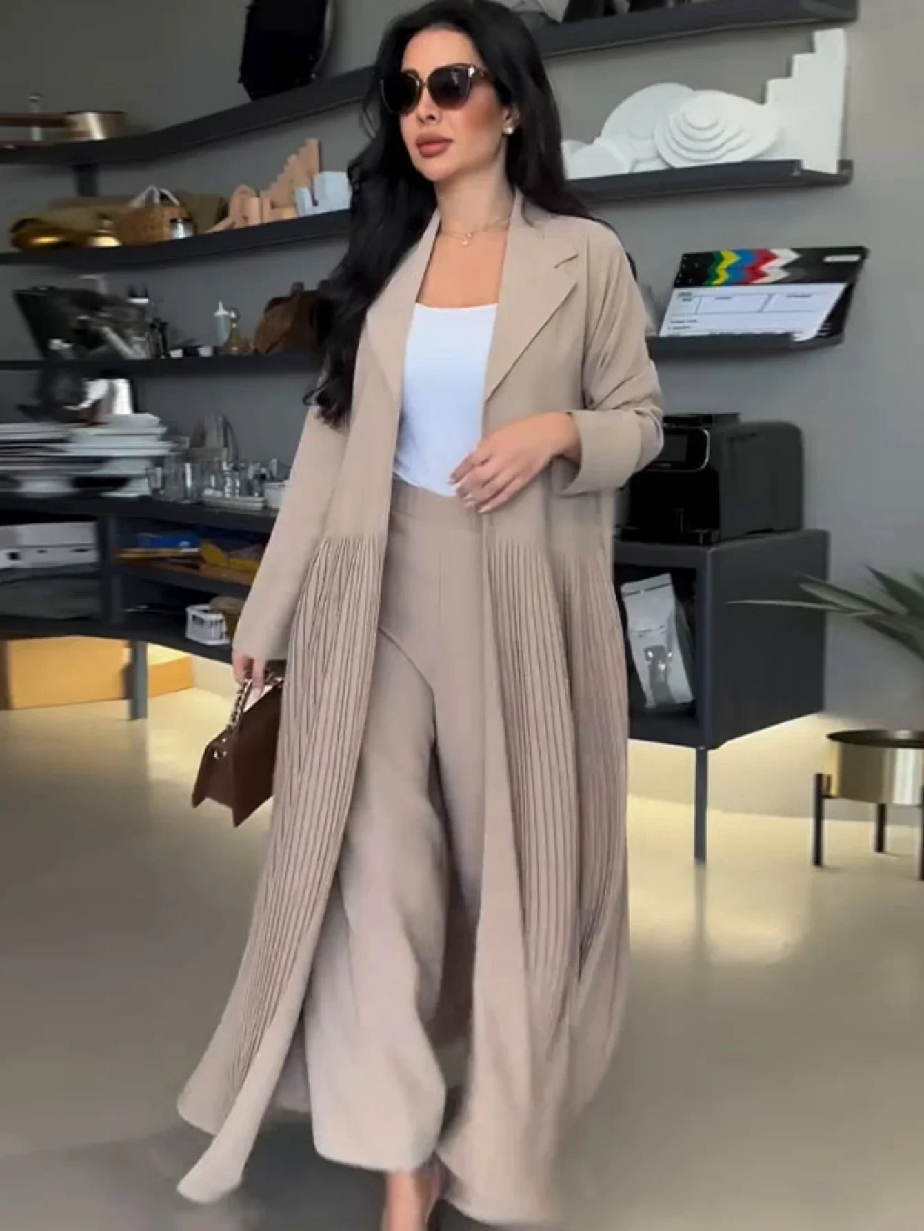 Eid Abaya with Pant 2 Piece Set for Muslim Women Pleated Long Robe Ramadan Morocco Dubai Abayas Cardigan Kaftan Long Pants