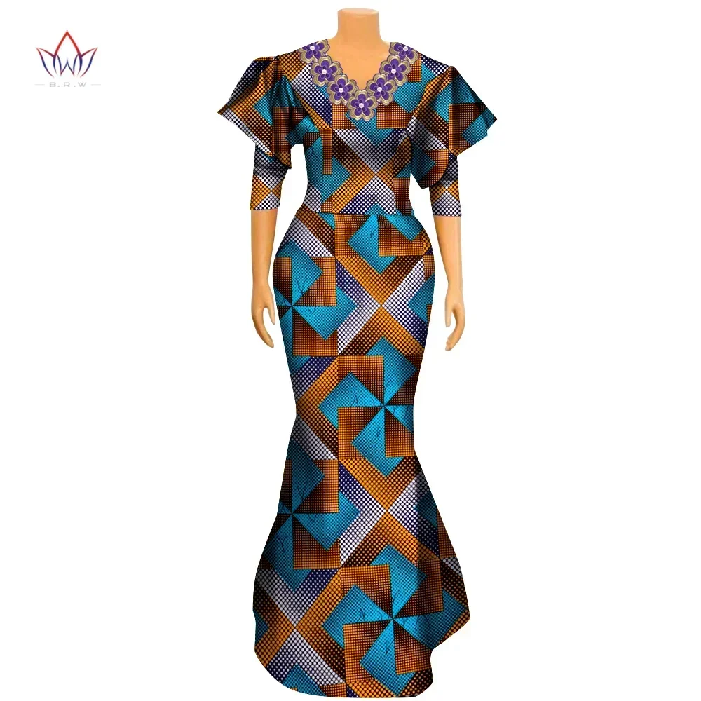 Half Sleeve Dresses for Women Party Wedding Casual Date Dashiki African Women Dresses Elegant V Neck African Clothes Wy9984