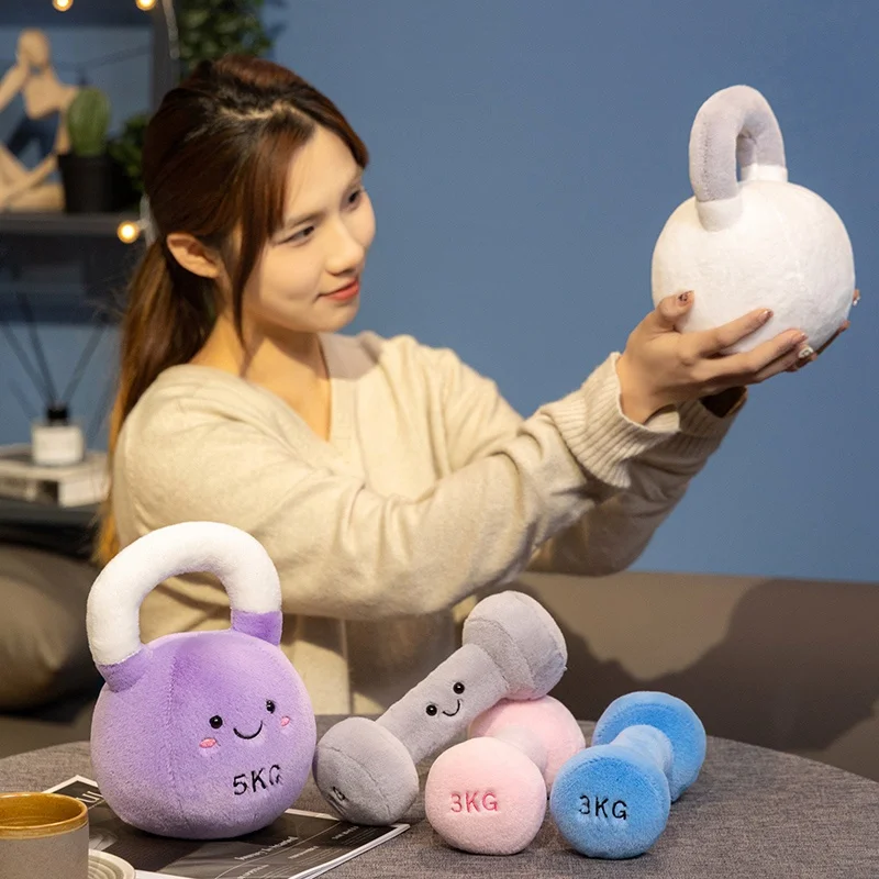 Simulation Fitness Equipment Plush Toy Kettlebell Dumbbell Stuffed Doll Kawaii Room Decor Birthday Xmas Gifts for Kids