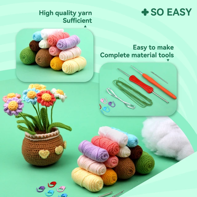 Crochet Knitting Kit for Beginners, Flower Crochet Yarn Kit