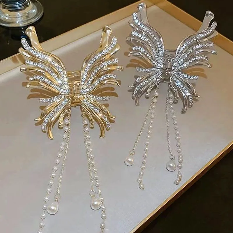 Exquisite Strass Haar Krallen Trendy Metall Schmetterling Haar Clips Perle Quaste Haar Krabben Hai Haarspangen Party Haar Zubehör – Detail 20