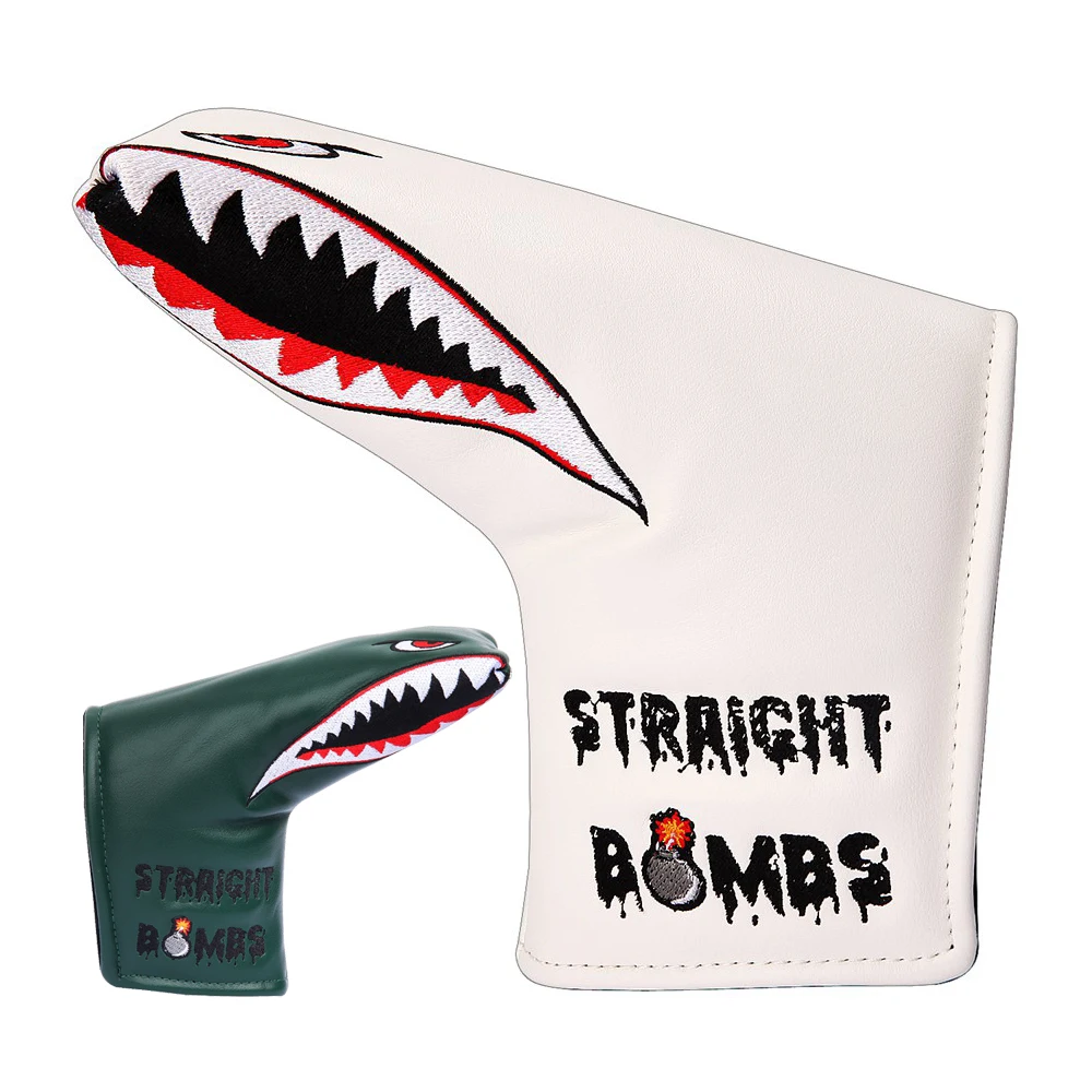 

Green White Shark 460cc Driver Golf Head Cover PU Leather Golf Blade Putter Cover