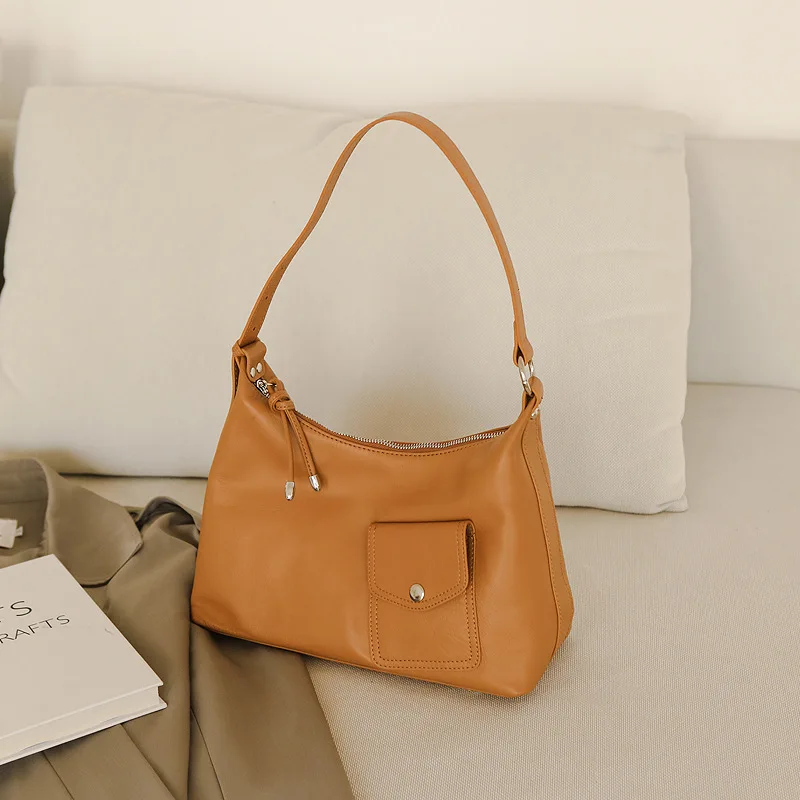 

Vintage genuine leather tote bag, simple and fashionable, lazy underarm bag, casual commuting one shoulder women's bag